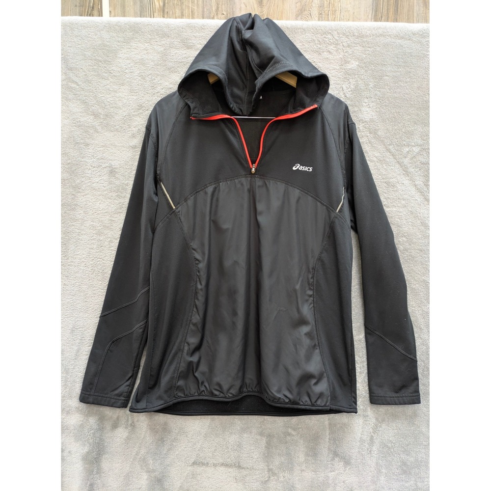 Athleisure Quarter Zip Hoodie Mens Large Asics Black Orange Trim Activewear